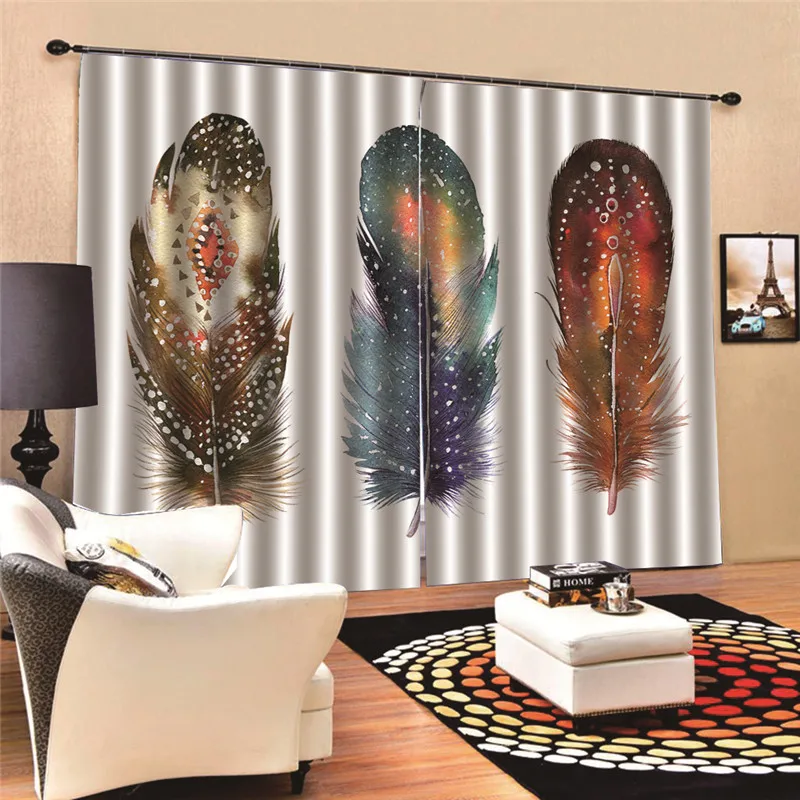 

Curtains Feather European and American style Window Door Drape Panel Sheer For Living Room 3D Digital Print MA11