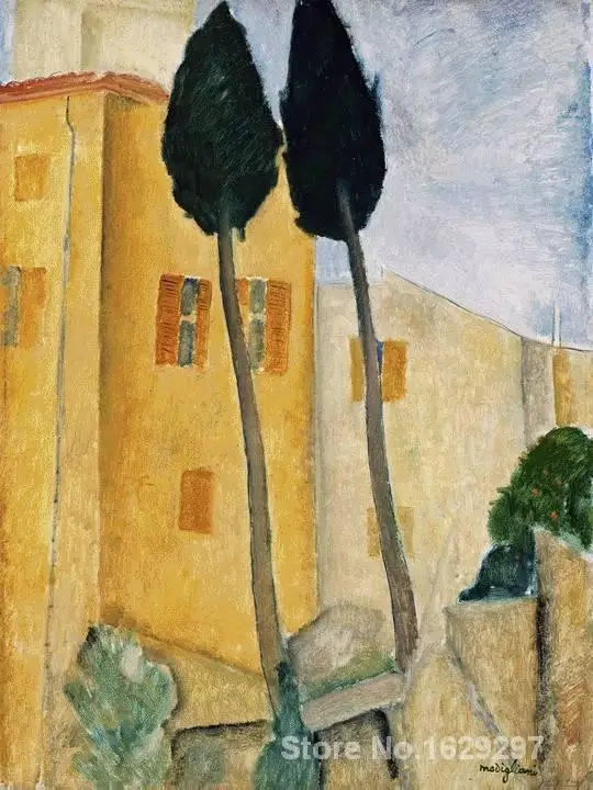 

Modern painting on canvas Cypress Trees and Houses Midday Landscape Amedeo Modigliani High quality Hand painted