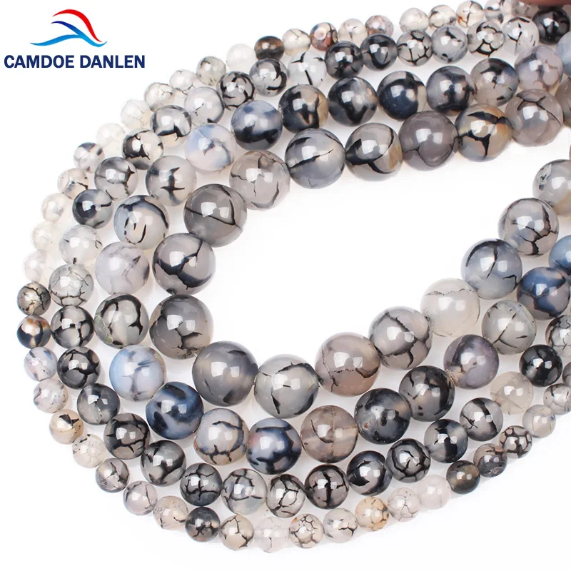 

CAMDOE DANLEN Natural Stone Black Dragon Vein Agates Round Beads 4 6 8 10 12MM Fit DIY Man Woman For Jewelry Making Accessories