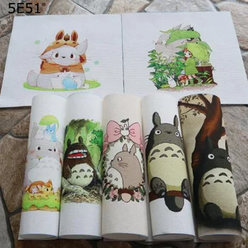 

Cartoon totoro Handmade cloth DIY cotton canvas fabric / hand dyed patchwork cloth digital printing 15*15