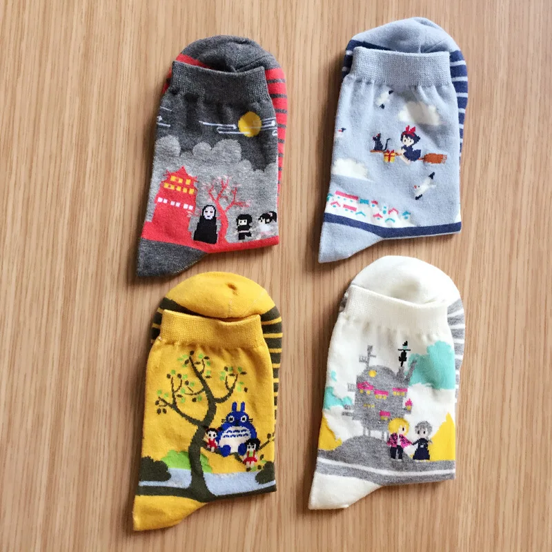 4 Pairs 2018 new Cute Women Japanese Hayao Miyazaki chinchilla socks Cartoon Animal Panda Print Ankle-High Socks