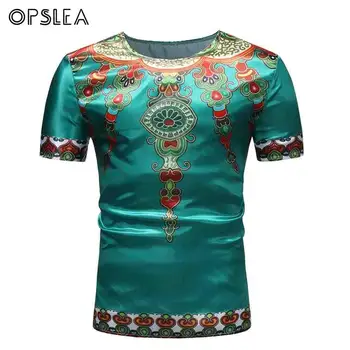 

Opslea Dashiki African Classic Short Sleeve Men T Shirt African Ethnic Print Round Collar Tops Summer Traditional Casual Clothes