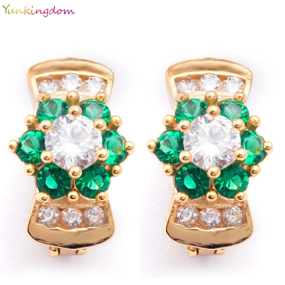 

Yunkingdom Fashion Flower Hoop Earrings Gold Color 4 colors crystal Hoop Earrings For women