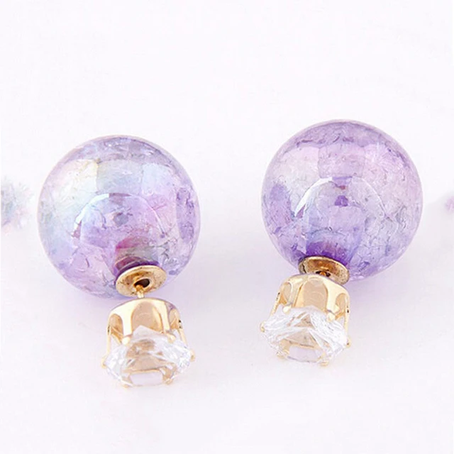 Trendy Double Sided Crystal And Gl Ball Earrings For Women Rose Trendy Double Sided Crystal And Gl Ball Earrings For Women Rose Yellow Purple Korean Ear