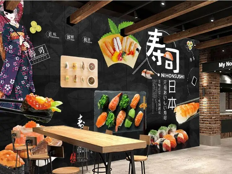 Beibehang papel де parede 3d ностальгические суши обои вкусные японский ресторан обои украшения дома Фон behang
