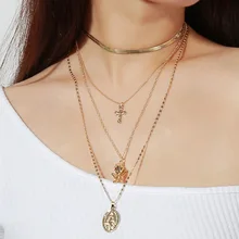 Fashion personality trend exaggerated Necklace retro cross multi-layer pendant clavicle Necklace dominated women pendant necklaces a short section of pearl necklace and exaggerated fashion multi clavicle necklace