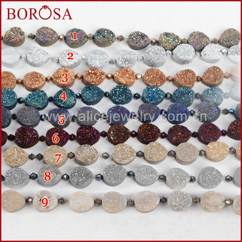 

BOROSA 14x12mm Handcrafted Teardrop Rainbow Natural Titanium Druzy Geode Stone Loose Bead for Jewelry Making LS010