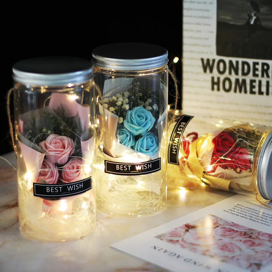 

Led Soap Rose Fake Flower Aromatherapy Plastic Bottles Wedding Artificial Flower Valentines Day Mothers Day Teacher's Day Gift