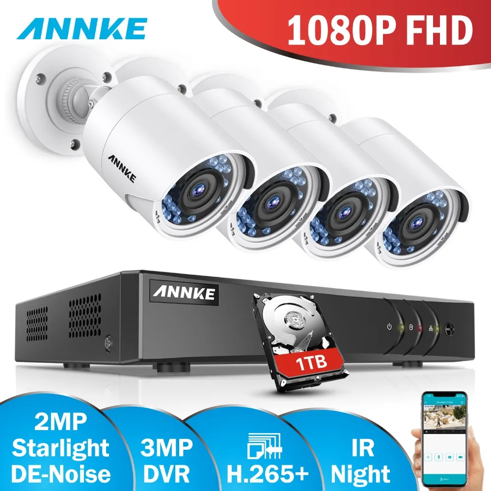 

ANNKE 8CH FHD H.265+ 2MP Security Camera System DVR Kit 4PCS 1080P Indoor Outdoor Weatherproof Security Camera IR Night