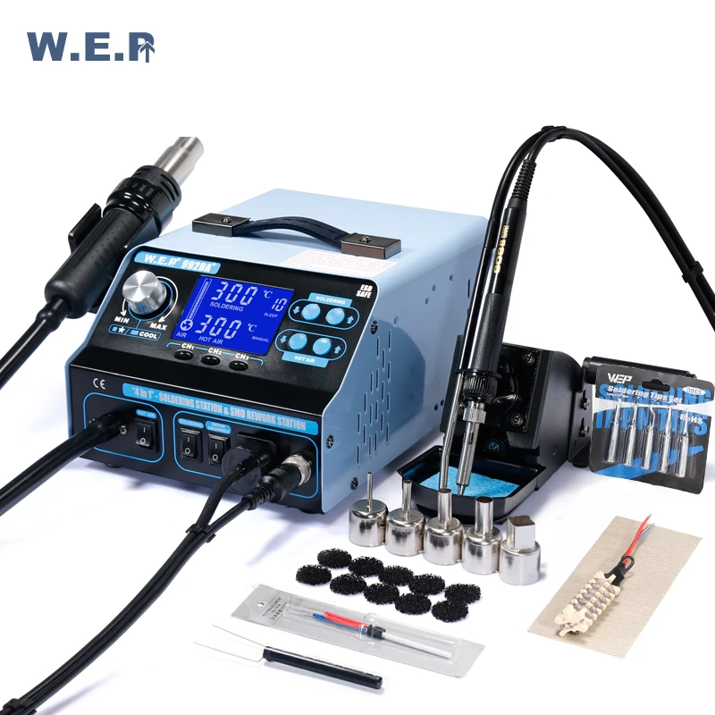 WEP 992DA+ BGA Rework Station Hot Air Gun Pump SMD Soldering Station Repair Board With Smoking Suction Solder Iron WEP 992DA+ BGA Rework Station Hot Air Gun Pump SMD Soldering Station Repair Board With Smoking Suction Solder Iron