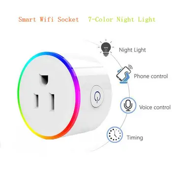 

RorainT WIFI Smart Socket 7 Color LED Night Light APP Remote Control Smart Home Socket Can Google Assistant and Alexa