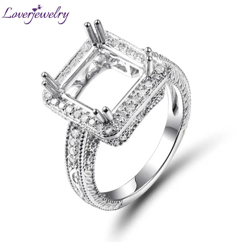 

Real 14Kt 585 White Gold Semi Mount Ring Settings 8mm Princess Cut With Natural Diamond SR00246