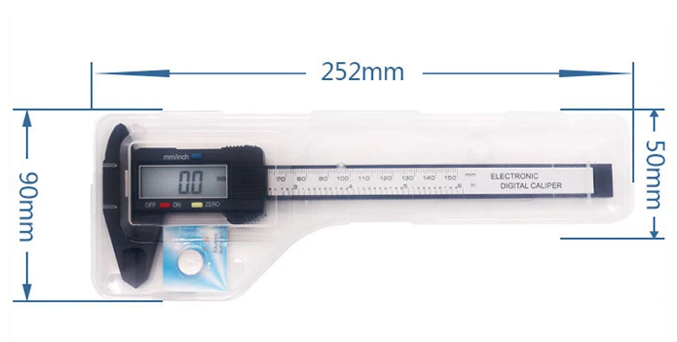 6 дюймов 150 мм Пластик цифровой Электронный штангенциркуль с нониусом из углеродного волокна с нониусом, микрометр измерительный инструмент без Батарея