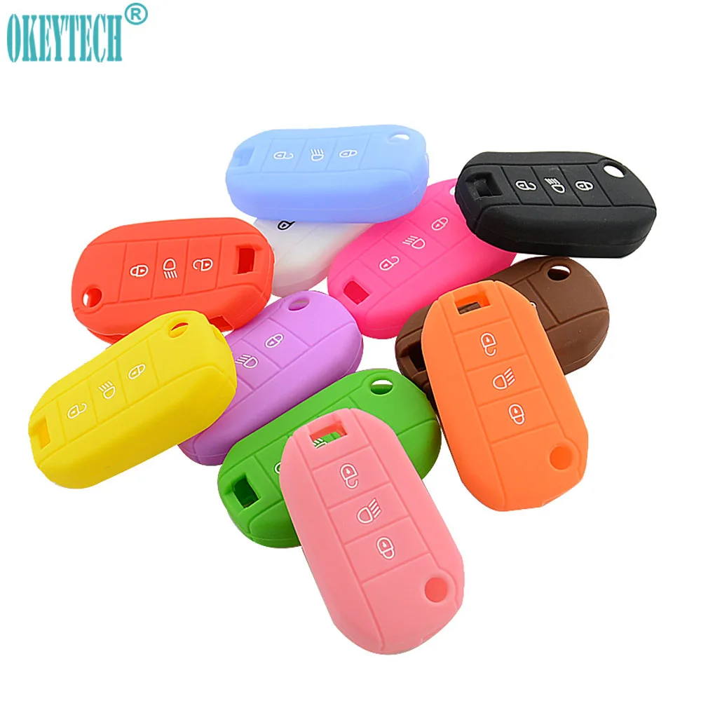 

OkeyTech silicone key fob cover case shell for Peugeot 3008 208 308 RCZ 508 408 2008 407 307 4008 flip remote keyless protected