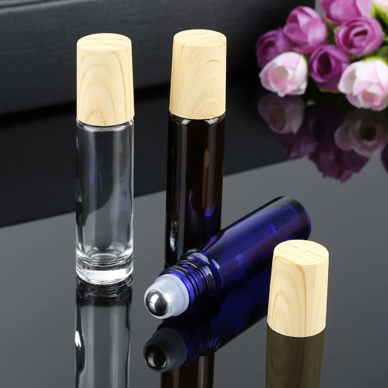 

5Pcs 10ml Portable Transparent Glass Roller Rollerball Essential Oil Bottles Mist Container Travel Refillable Bottle Transparent