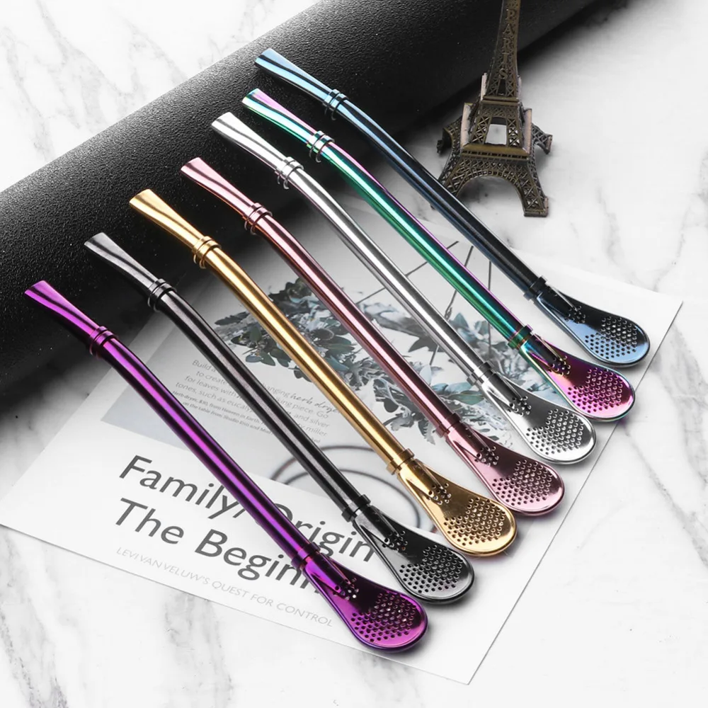 

Stainless Steel Drinking Straw Reusable Sucker Spoon Filter Bar Drinks Kit Multifunction Spoon Washable Practiacl Tea Tool