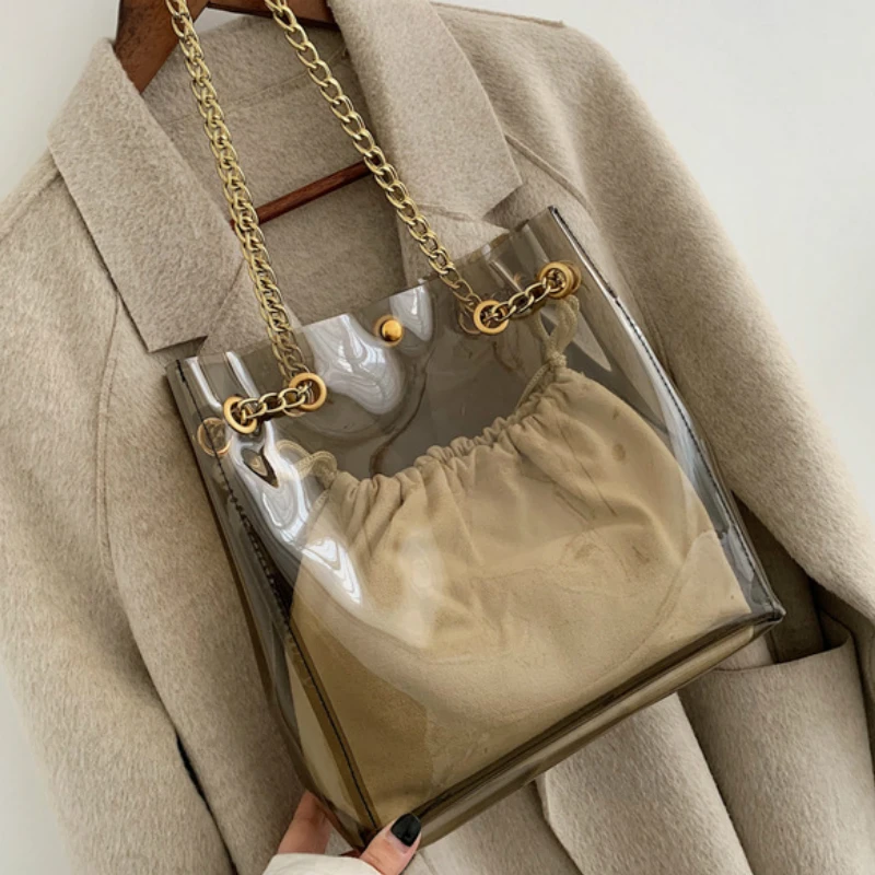 

Jelly PVC Transparent Handbags for Women 2019 Summer Composite Bags Ladies Chain Crossbody Bag Female New Travel Shoulder Bag