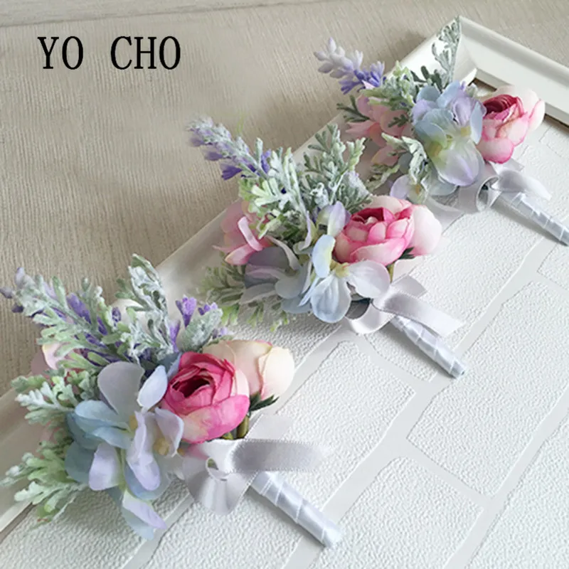 YO CHO орхидея свадебные, для жениха пуговица лацкан булавка цветок бутоньерка Невеста браслет Пром аксессуары вечерние наручные корсаж розовый