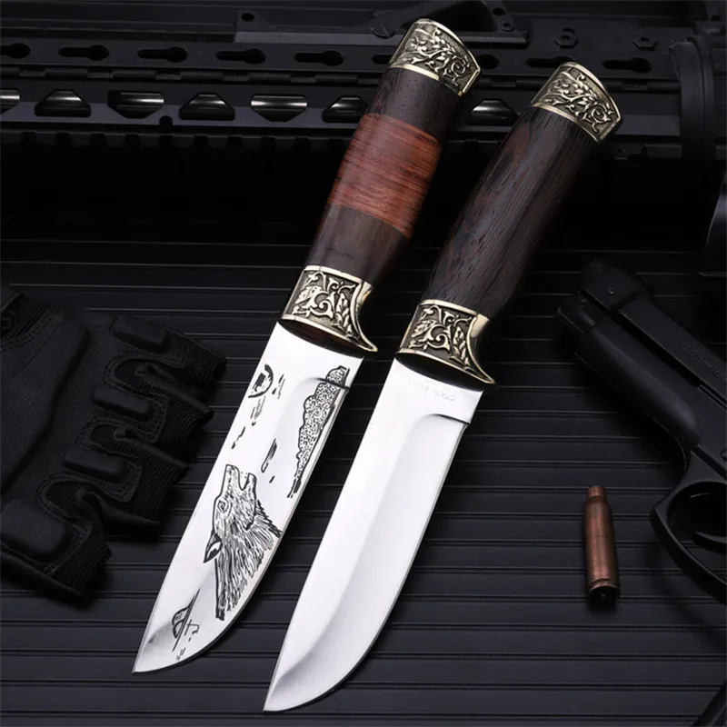 Outdoor self-defense field high hardness saber wilderness survival fruit knife small straight knife folding knife howl