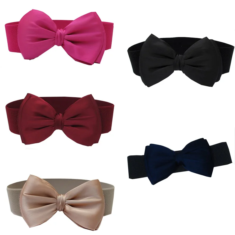 Fashion Women Bowknot Bow Wide Stretch Buckle Waistband Waist Belt