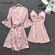 Fdfklak шелковая, сатиновая Пижама комплект халат женский халат весна-осень кружевной воротник халат Домашняя одежда женский банный Халат