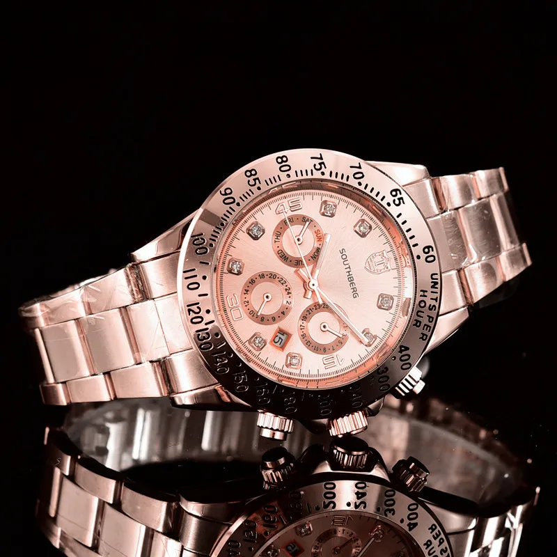 Топ люксовый бренд WINNER черные часы мужские повседневные мужские часы бизнес спортивные военные часы из нержавеющей стали - Цвет: Розовый