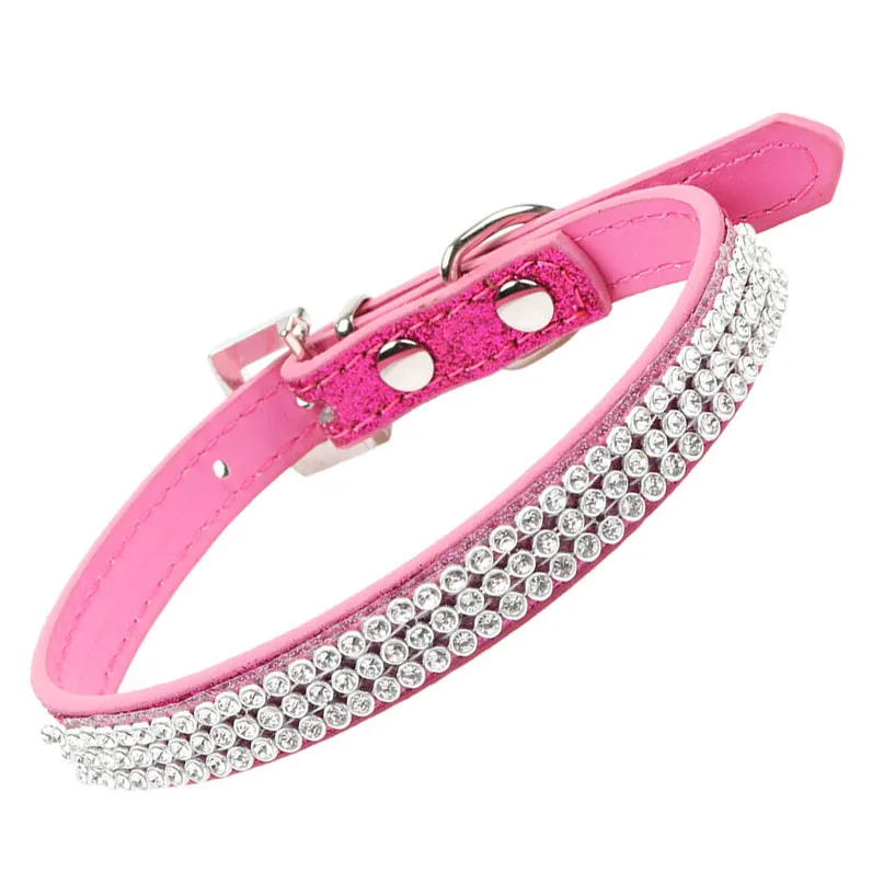 Adjustable Cat Collars Rhinestones Twinkling Skin PU Leather Collar for