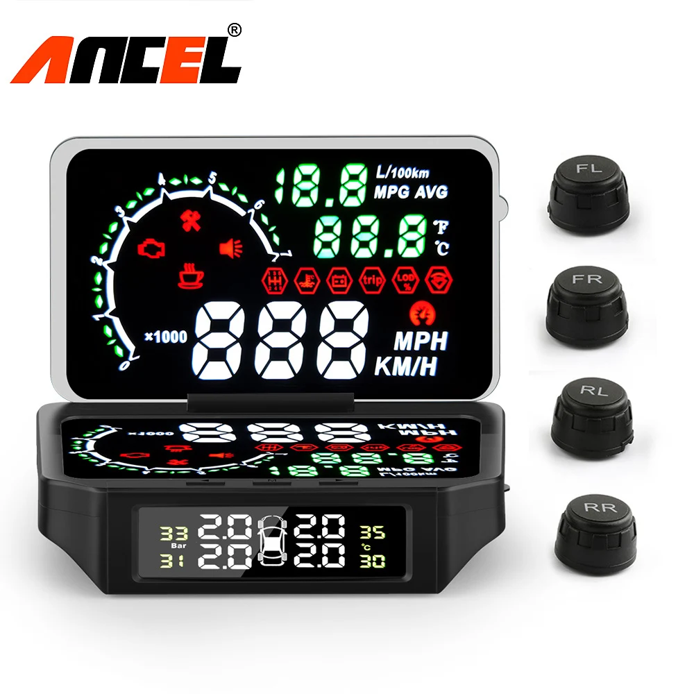 Ancel OBD TPMS OBD2 Car HUD Head Up Display TPMS Alarm Tire Pressure