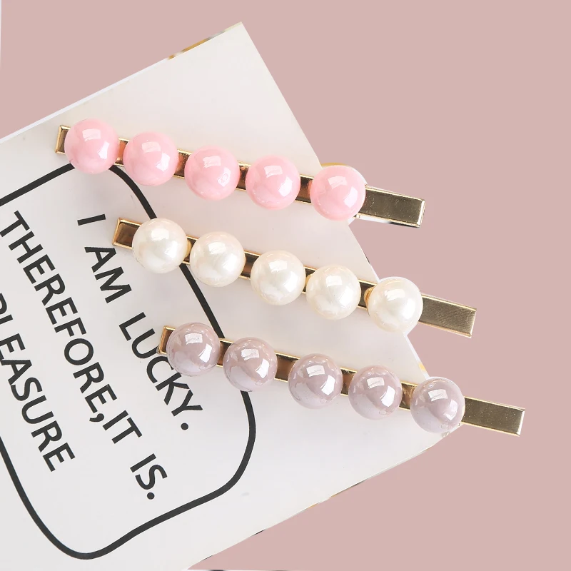 

New 1Pc Fashion Beads Pearl Hair Clip Barrettes Handmade Gold Color Alloy Hairpins Styling Hair Accessories for Women Girls