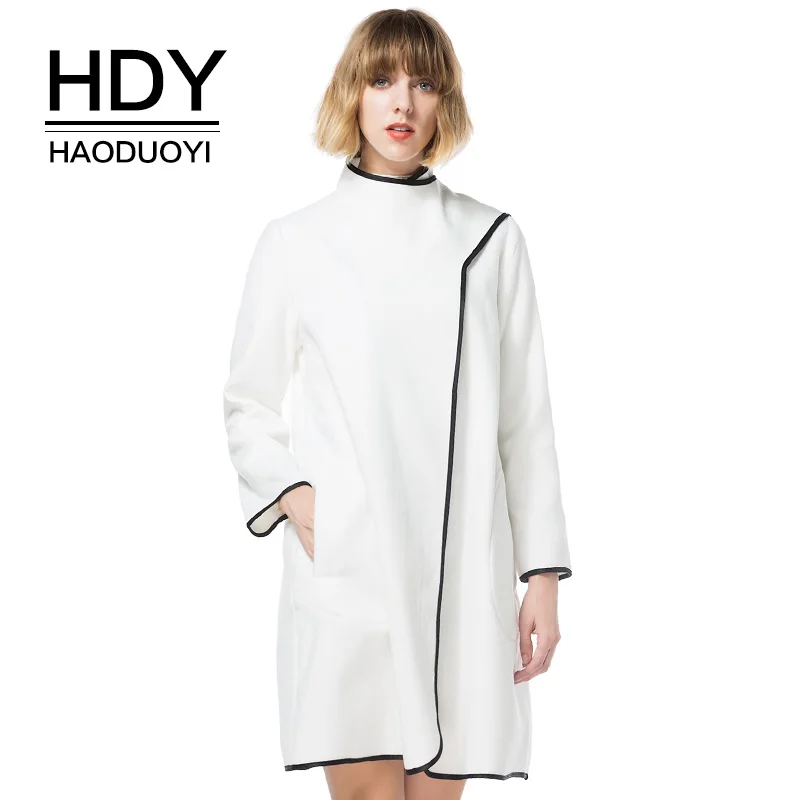 HDY Haoduoyi шерстяное пальто женская однотонная белая куртка с длинными рукавами