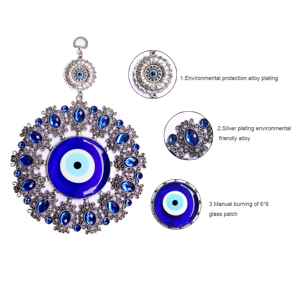 1 x Wall Hanging Turkish Blue Evil Eye Flower Hamsa Amulet Decor Protection