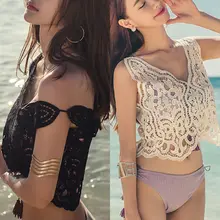 Новинка, сексуальный женский летний пляжный кружевной топ без рукавов, Свободный укороченный топ, повседневный топ с v-образным вырезом, купальный костюм