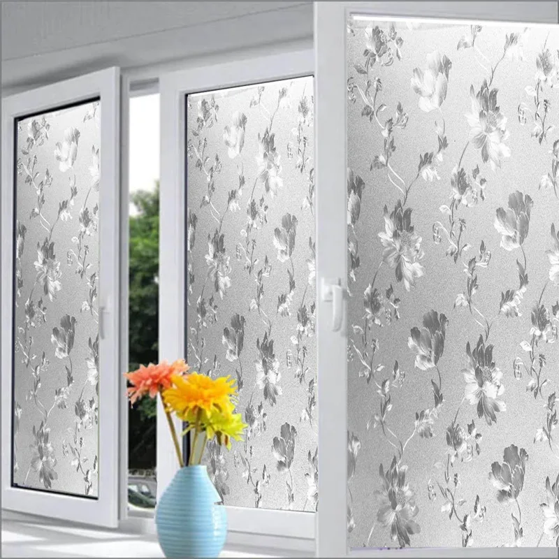 

New Bathroom Opaque Waterproof Flower Window Film Home Decor Balcony Glass Wall Sticker