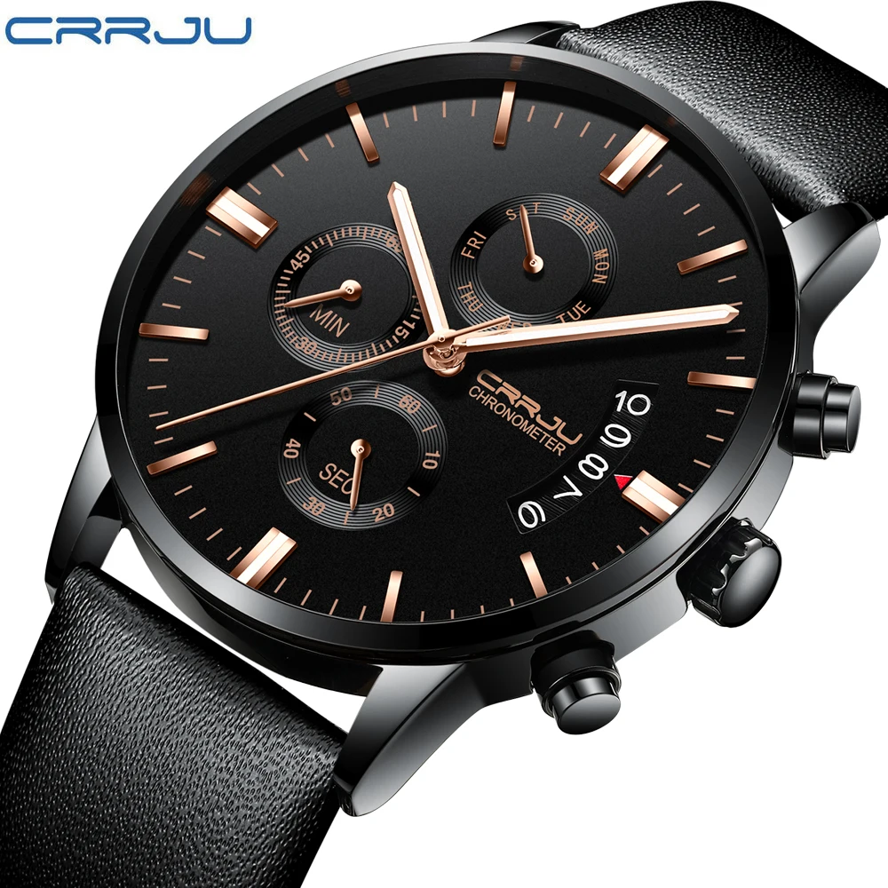 CRRJU, новинка, мужские водонепроницаемые спортивные наручные часы Calander с миланским ремешком, армейские кварцевые часы с хронографом, модные мужские часы