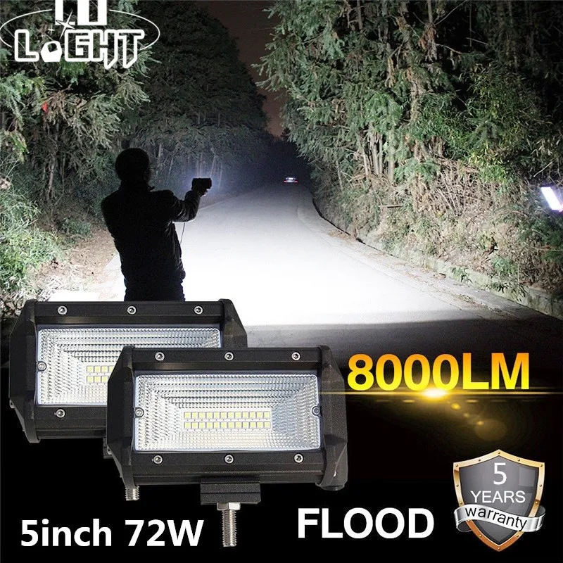 5/'/' 72W 2-Row LED Work Light Bar Flood Lamp Device for Off-road SUVs Boats Jeeps