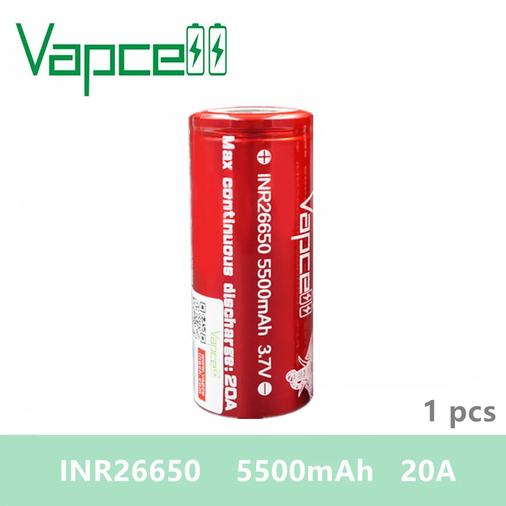 Бесплатная доставка 1 шт. Vapcell 26650 батарея 5500 мАч 20A литий-ионная 3 7 в