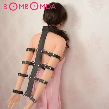 Sex PU Leather Arm  Bondage Slave Fetish  SM Adult Bondage Kit Sex Toys For Couple Neck Collar To Hand Restraint Wrist Cuffs O3