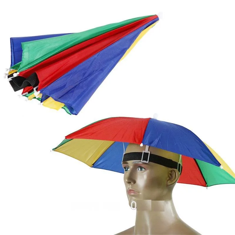 50pcs New Product Usefull Rainbow Umbrella Hat Sun Shade Camping