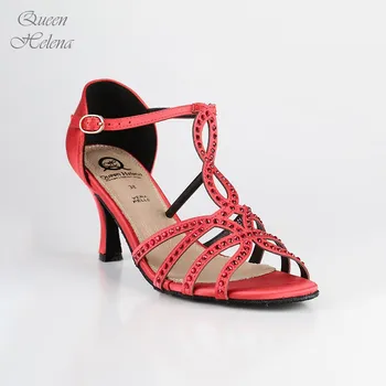 

QUEEN HELENA red dance shoes with rhinestone