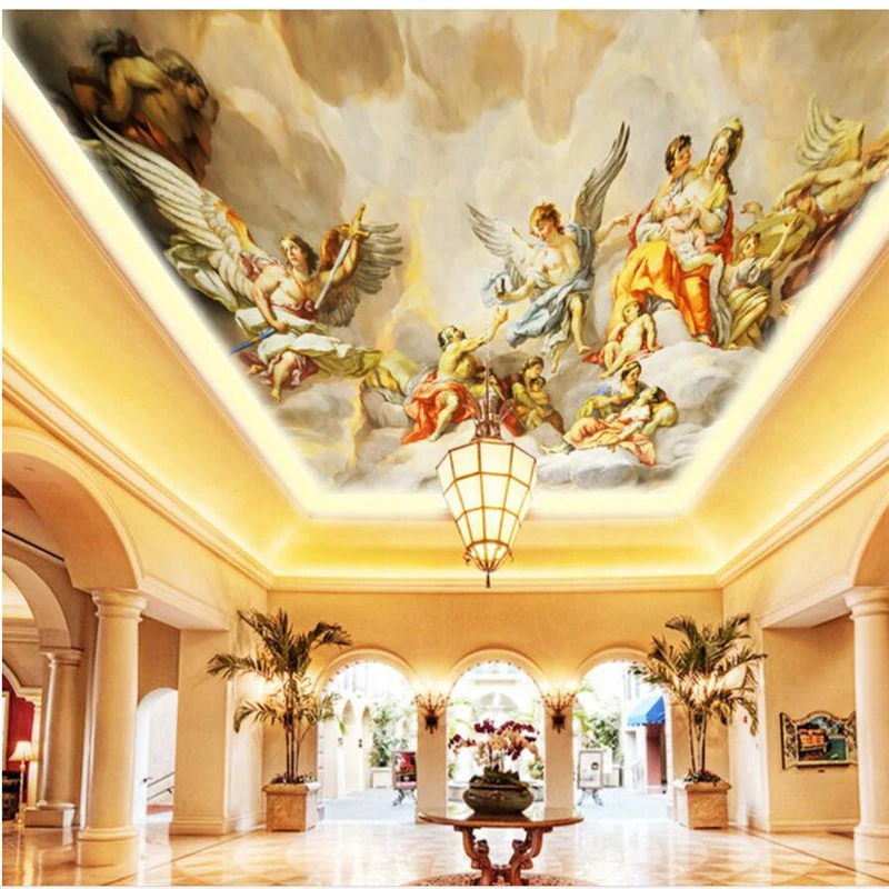 

beibehang papel de parede Custom large fresco 3d photo wallpaper angel play diagram European style zenith ceiling 3d wallpaper