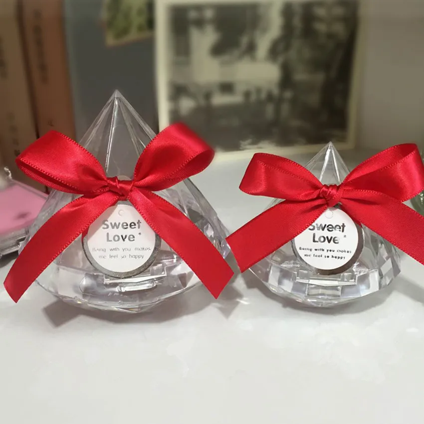 (20pcs) Clear Diamond Candy Box Wedding Favour Boxes Transparent