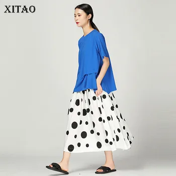 

[XITAO] Original Independence Women Fashion 2019 Summer New A-line Dot Loose Skirt Female Pocket Print Casual Skirt WBB3372