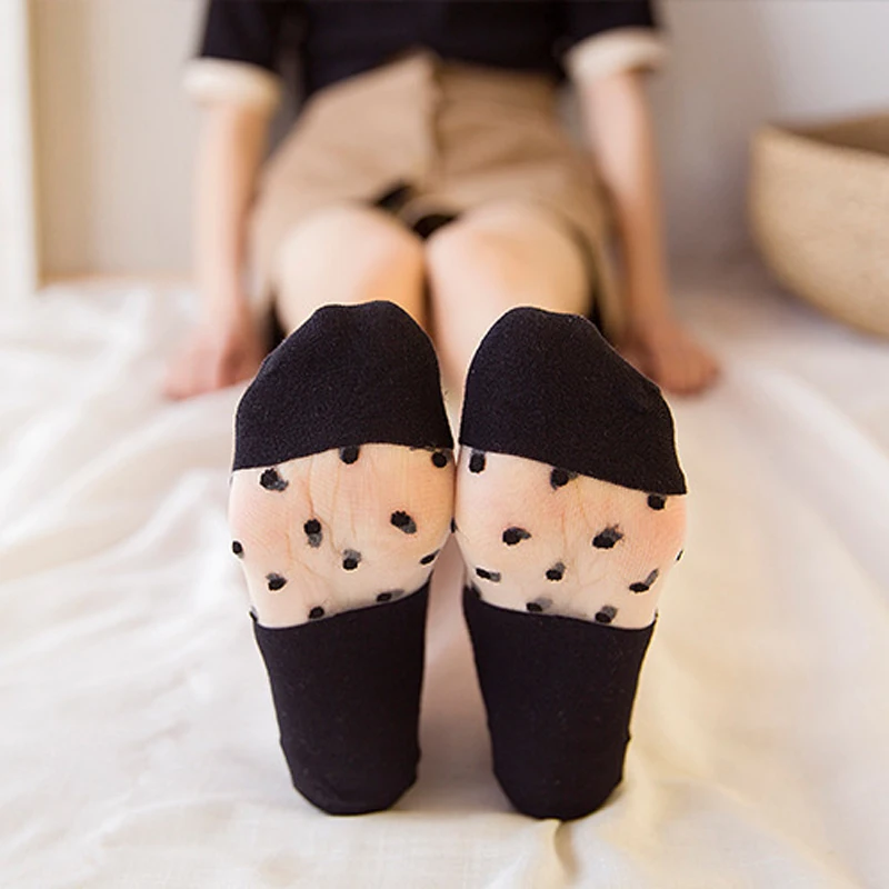 Летние носки-лодочки женщина прозрачные горошек кристалл шелковые носки тапочки No Show носки нескользящие невидимые носки Calcetines