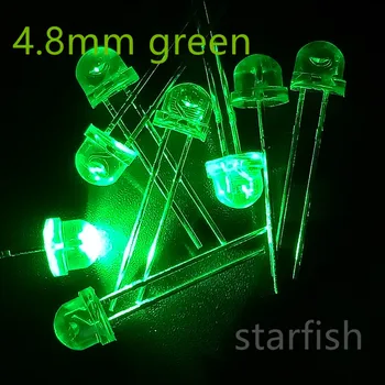 

Free shipping 100pcs 4.8mm strawhat green Clear Lens Light Green Ultra Bright LED Wide Angle Light Emitting Lamp Short leg