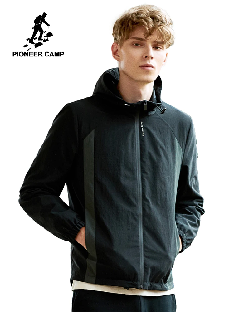 

Pioneer Camp New arrival autumn jacket coat men brand clothing fashion black patch hooded jacket male top quality AJK705124