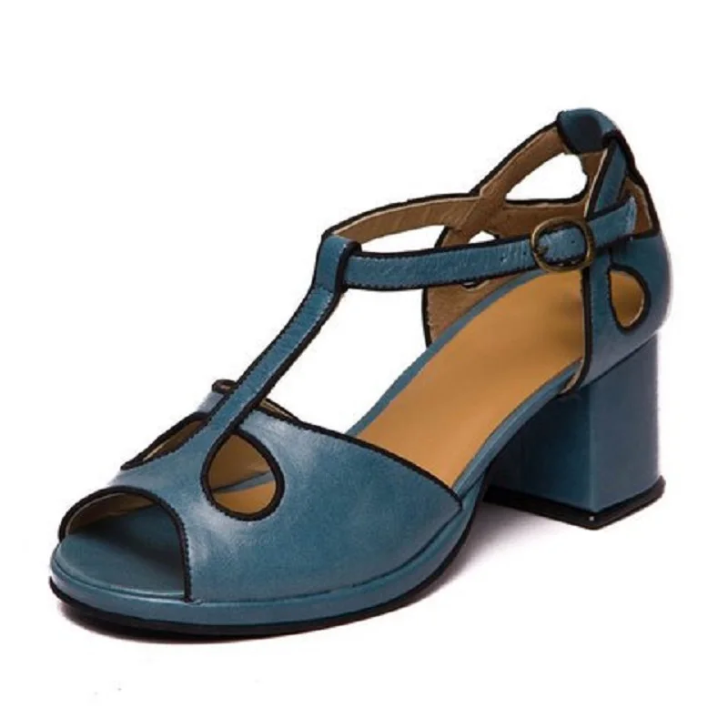 Женская обувь; сандалии-гладиаторы с открытым носком; летние пикантные женские сандалии в римском стиле с вырезами на квадратном каблуке; большие размеры; zapatos de mujer - Цвет: blue