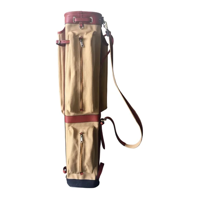 Best price at $134 Cheap Tourbon Canvas Pencil Style Golf Club Carrier Vintage Leather with Pockets Side Clubs Interlayer Cover Golf Gun Bag 87CM