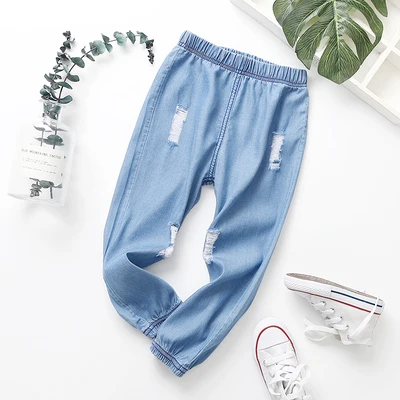 Hot New Baby Chilren jeans thin spring and summer loose style denim pants for boys and girls cool long trousers