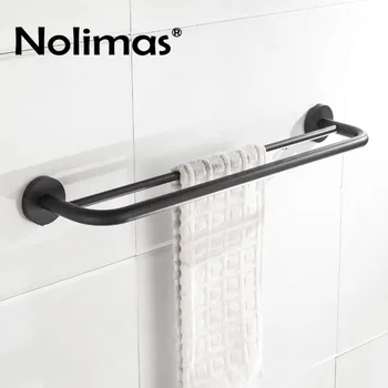 

Double Towel Bar SUS 304 Stainless Steel Black Round Toilet Towel Rack Bathroom Matte Black Wall Mounted Towel Holder