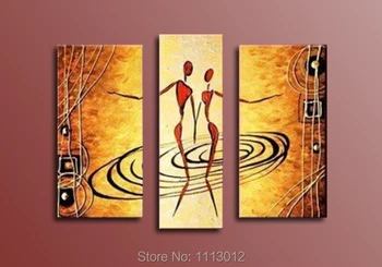 

New Hand Painted Yellow Modern Line Abstract Oil Painting Canvas Art Angel 3 Panel Home Decoration Wall Picture For Living Room